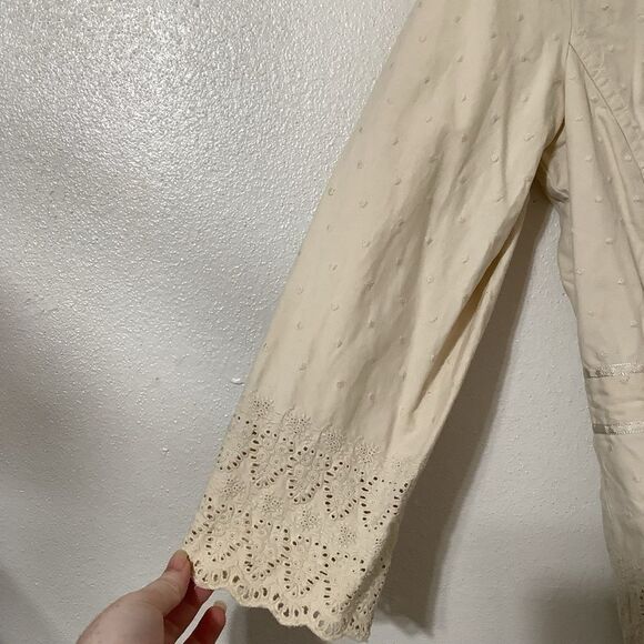 Vintage Y2K Cream Polka Dot 100% Cotton Mori Kei Feminine Blazer L Autumn Fall - Picture 4 of 15